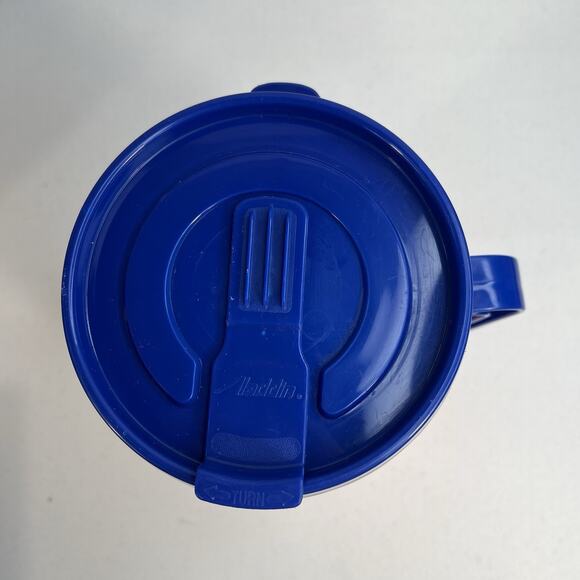 Vtg Aladdin Kel-Welco Big 1993 Mug Tool Adventurer Dude Guy Surfing Orange W Lid - Picture 6 of 11